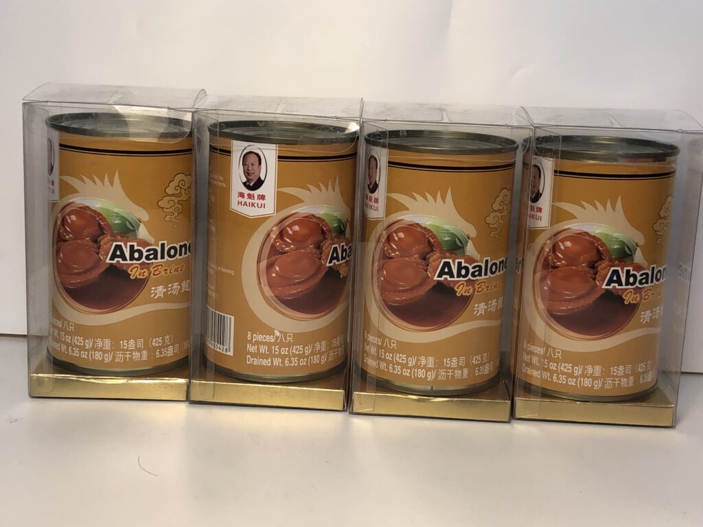 8 pcs can of abalone 8 隻/一罐 Abalone in Brine 原湯鮑魚 4 cans per box 4 罐禮盒裝